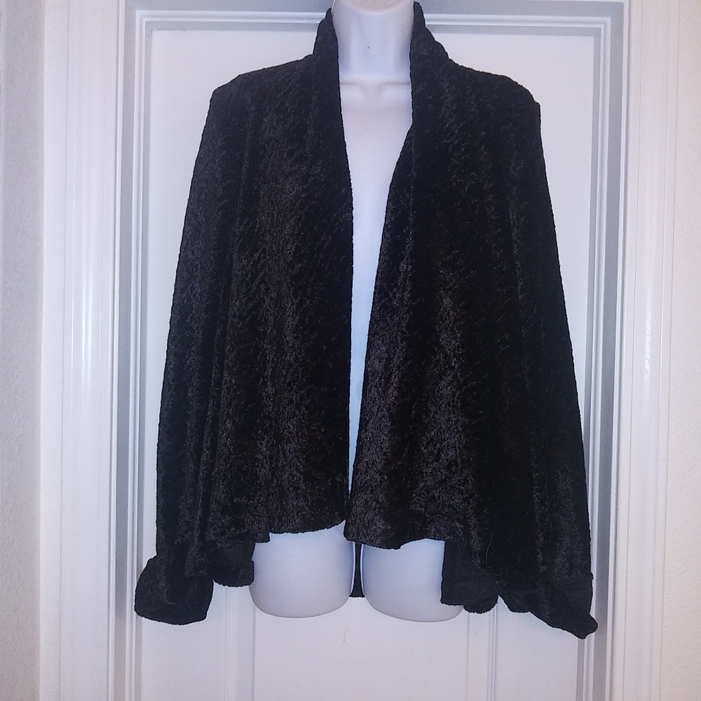 Connected Black Open Velvet Cardigan Sweater